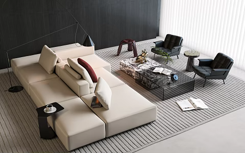 Modern Italian Double-sided Sofa Coffee Table Combination Multi-person Sofa Coffee Table Combination Fabric Sofa Double-sided Sofa 3d model