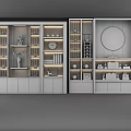 Stylish Modern Decorative Cabinet With Artwork Books Round Painting And Lighting