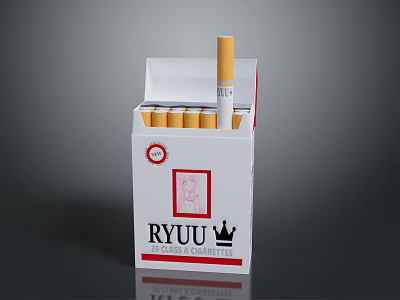 RYUU Premium Quality White Cigarette Pack Featuring Crown Logo Red Seal And Cigarettes Inside 3d model