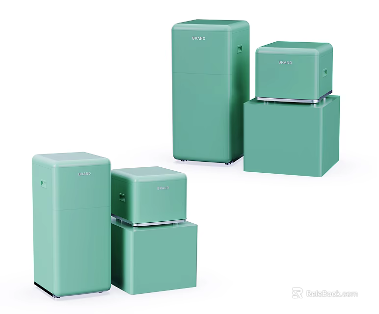 Green Refrigerators and Freezers with Modern Design and Various Compact Sizes 3d model 