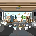 Bright Kindergarten Interior With Wooden Ceiling Cloud Cacti Decor Bookshelves And Playful Tables Chairs