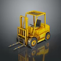 Detailed Yellow Forklift Model With Cab Forks Wheels And Reflective Surface 3d model