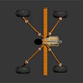 Orange Industrial Mechanical Robot With Multiple Arms And Large Black Wheels 3d model