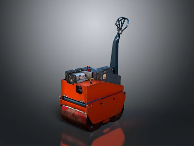Small Orange Heavy Duty Construction Road Roller With Handle And Roller Drum 3d model