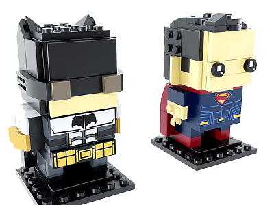 Batman and Superman Brick Building Block Figures With Iconic Costumes and Logos 3d model