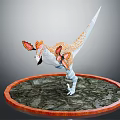 Fantasy Character With Orange Butterfly Wings On Circular Textured Rock Base 3d model