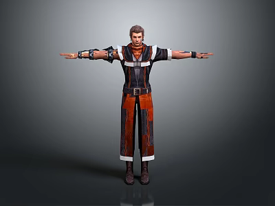 Detailed Male 3D Character With Red Black Outfit Belt And Arms Outstretched 3d model