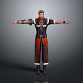 Detailed Male 3D Character With Red Black Outfit Belt And Arms Outstretched
