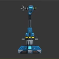 Cartoon Sci Fi Mechanical Tower with Blue Hexagonal Base and Multi Layered Structure