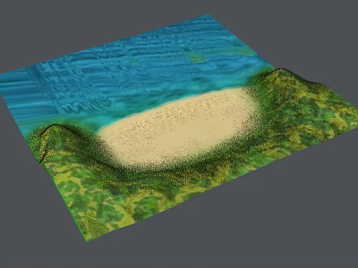 3D Rendered Natural Landscape With Blue Water Sandy Beach And Green Vegetation 3d model