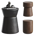 Modern Wooden Stools With Black And Brown Minimalist Cylindrical Design