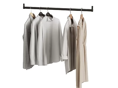Light Colored Clothes Hanging On Black Rod With Various Styles 3d model