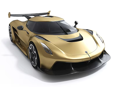 Golden Sports Car With Sleek Aerodynamic Design Black Accents And Rear Spoiler 3d model