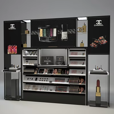 Chanel Luxury Display Shelves Featuring Lipsticks Eyeshadow Palettes and Cosmetics 3d model