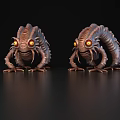 Two Alien Creatures With Glowing Yellow Eyes And Textured Bodies On Black Background