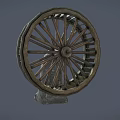 Vintage Garden Decor Piece With Old Wooden Wheel and Stone Accent