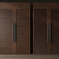 Modern Solid Walnut Wood Wardrobe Sets With Unique Textured Door Panels And Sleek Long Handles