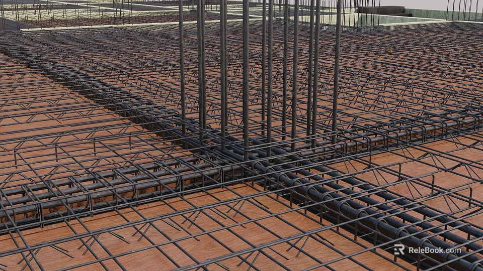 Reinforced Steel Bar Structure With Steel Mesh For Building Construction Foundation 3d model 