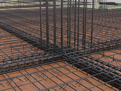 Reinforced Steel Bar Structure With Steel Mesh For Building Construction Foundation 3d model