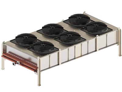 Efficient Industrial Cooling Equipment With Multiple Black Fans Metal Frame And Red Heat Tubes 3d model