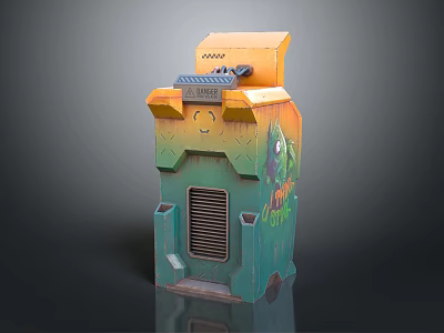 Orange Green Mechanical Equipment With Top Control Panel Ventilation Grill And Support Base 3d model