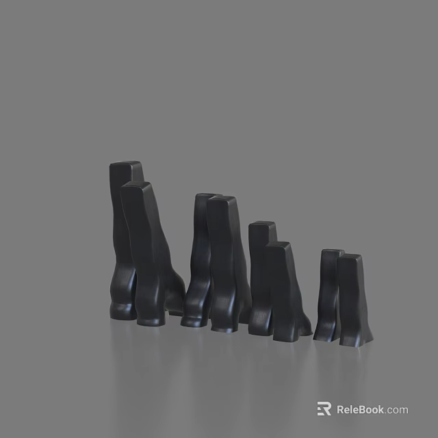 Black Decorative Sculptural Objects With Varying Heights And Glossy Finish 3d model 