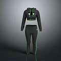 Black Crop Top Hoodie And Leggings Tracksuit With Green Contrast Stripes Activewear