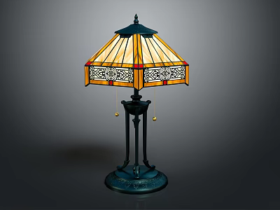 Stained Glass Table Lamp With Geometric Pattern And Metal Base Design 3d model