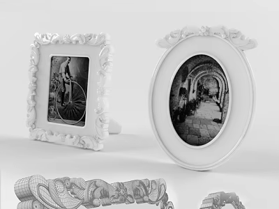 White Decorative Picture Frames Featuring Square And Oval Designs For Home Decor 3d model