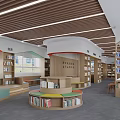 Kindergarten School Interior Design With Circular Layout Bookshelves And Colorful Activity Areas