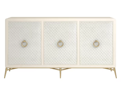 Elegant Ivory Entryway Cabinet Sideboard With Gold Ring Handles Woven Patterned Front And Gold Legs 3d model