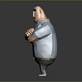 Cartoon Male Character 3D Model Light Blue Shirt Arms Crossed Mustache Standing Pose