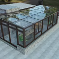 Villa Balcony Sunroom Design With Glass Roof And Gray Tiled Floor