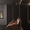 Modern Home Theater Room Interior With Leather Recliners And Ceiling Projector 3d model