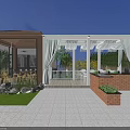 Serene Garden Landscape With Glass Roof Pavilion Pond Water Lilies Stone And Greenery