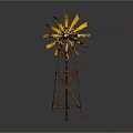 Rusty Metal Windmill With Tower Structure And Yellow Arrow Blades 3d model