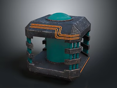 Sci Fi Structural Device With Green Dome Black Frame And Orange Lines 3d model