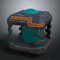 Sci Fi Structural Device With Green Dome Black Frame And Orange Lines