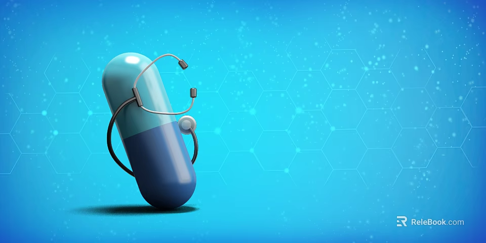 3D Rendering of Medical Devices Capsule Shaped Object With Stethoscope On Blue Background 3d model 