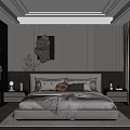 Modern Minimalist Bedroom Interior With Bedhead Design Decorative Artwork Pillows And Curtains