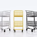 Public Facility Shopping Carts In Silver Yellow Black Metal Frame Multi Layer Basket With Wheels