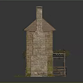 Traditional Stone Wood House with Chimney Wooden Windows Porch and Shingle Roof