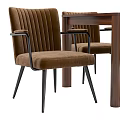 Modern Dining Table Set With Wooden Top And Brown Striped Chairs Black Legs