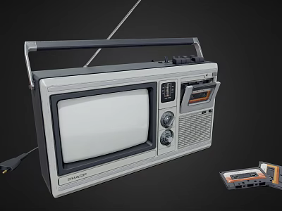 Vintage Portable Audio Radio Cassette Player With Screen Knobs Handle And Cassette Tape 3d model