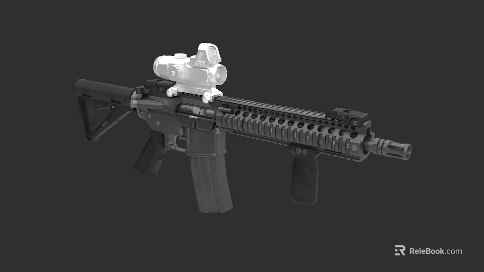 Modern Tactical Black Assault Rifle With White Scope Rail And Magazine 3d model 