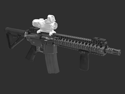 Modern Tactical Black Assault Rifle With White Scope Rail And Magazine 3d model