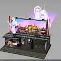 Modern Urban Building Featuring Large Fashion Showcase Billboard Lady Projection and Rain Droplets
