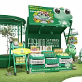Fashion Spring Markets With Green Kiosk Frog Dolls Shopping Cart Product Shelves And Green Plants