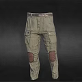 Khaki Cargo Pants Belted Design With Brown Knee Patches And Multiple Pockets 3d model