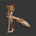 Fantasy Creature Character With Red Crested Hat Gold Decorations Beige Outfit Clawed Feet And Staff